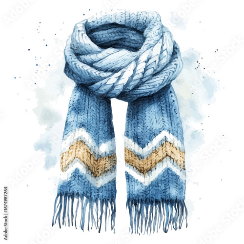 Cozy Knit Scarf, watercolor vector, isolated on a white background.