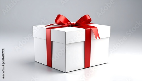 White Gift Box Red Ribbon.
