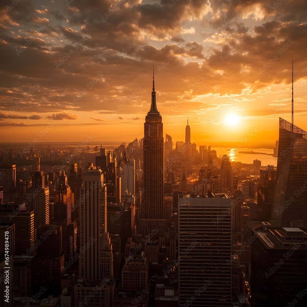 Naklejka premium a beautiful golden city at sunset