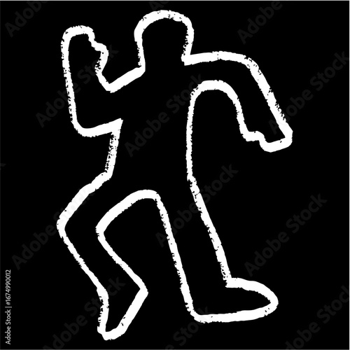 Chalk outline crime scene vector for mystery, investigation, and legal concepts. Useful for illustrating a rustic, hand-drawn look for a crime, a puzzle, or a mystery