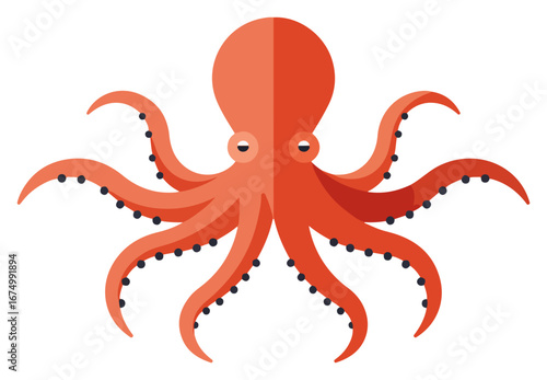 A vibrant, stylized illustration of an octopus with eight symmetrical arms, isolated on white.