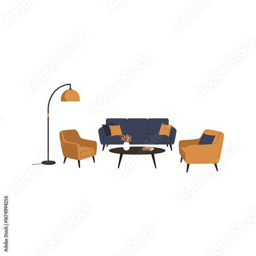 Modern living room furniture set sofa armchairs coffee table floor lamp