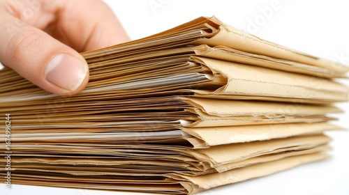 Hand Holding Stack of Old Paper Files Documents