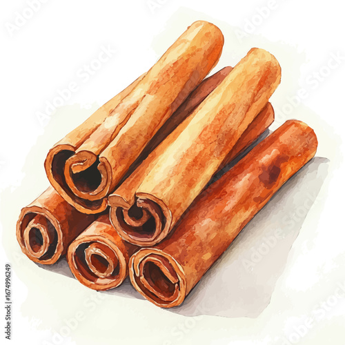 watercolor vector of Cinnamon Sticks, isolated on a white background.