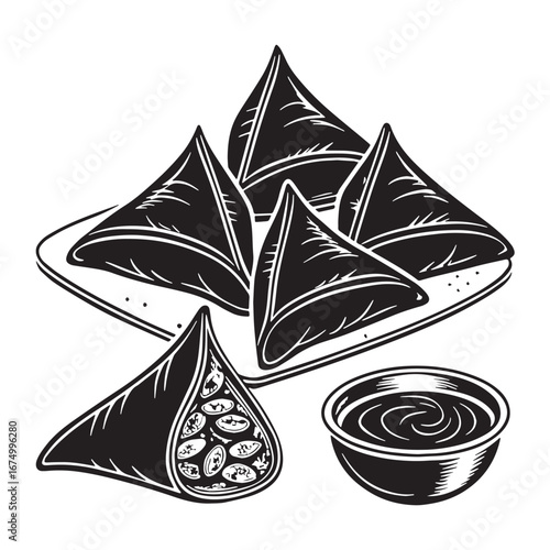 black samosas Silhouette Vector, High Quality Illustration on White Background