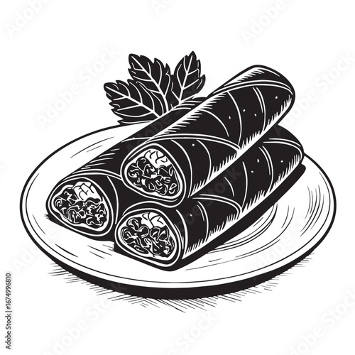 Black spring rolls Silhouette Vector, High Quality Illustration on White Background