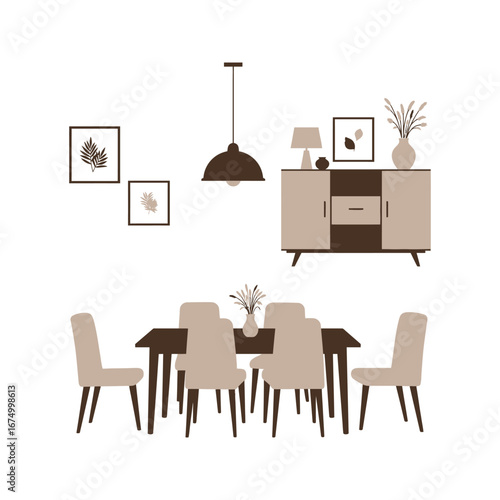 Living room interior design with furniture, a sofa, chairs, and a wooden table