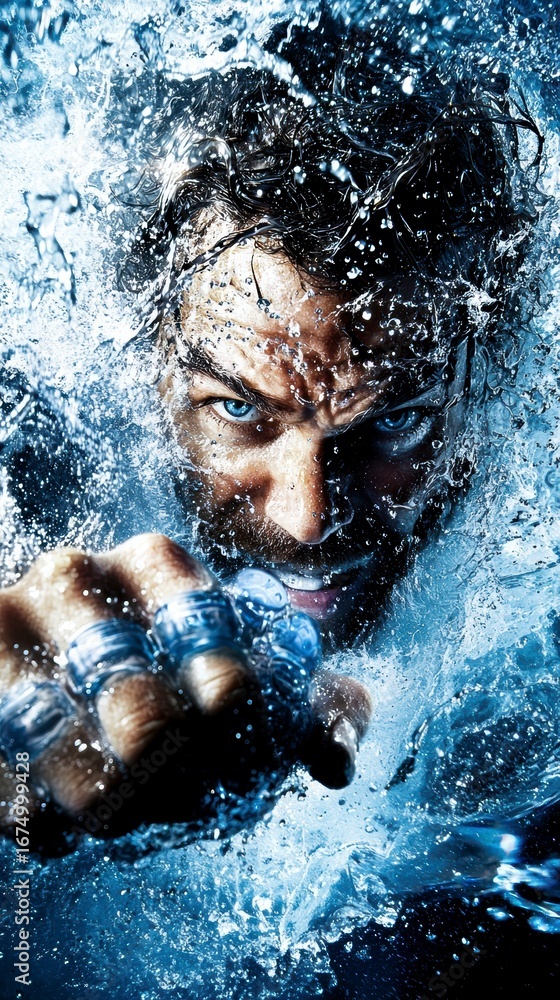 Fototapeta premium Powerful Man Emerging from Water.