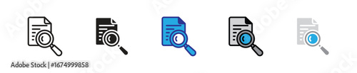 Collection of 5 Style Icon Variations for Document Search, File Review, and Information Discovery Modern Digital Graphic Elements for Data Analysis