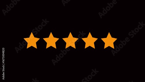 glowing Five star rating icon animated video , isolated on alpha channel background. Animated of 5 stars rating isolated on transparent background with alpha channel in 4K