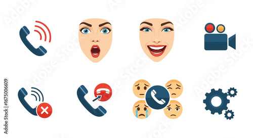 Diverse Collection of Communication, Emotion, and Technology Icons for Modern Digital Applications and User Interfaces