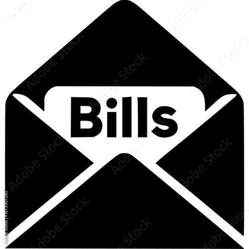 Bills Mail Concept: A simplistic graphic representation of an open envelope reveals a message stating Bills, representing financial obligations in this illustrative portrayal.