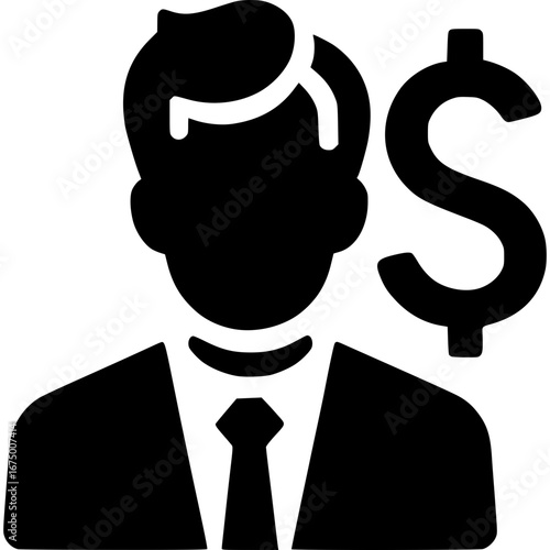 Financial Professional: A silhouette of a professional individual, accompanied by a dollar symbol, embodies the essence of financial expertise.