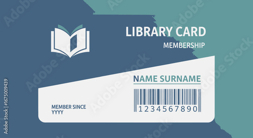 Modern Library Card Design Featuring an Open Book Icon and a Clean Layout for Promoting Library Services and Educational Resources