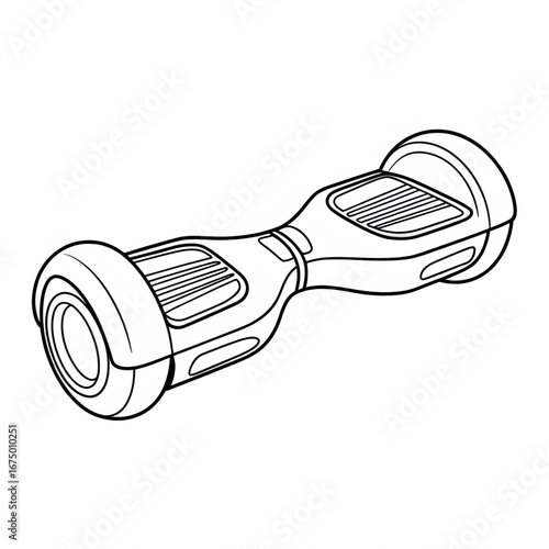 A black and white hoverboard illustration line art of a coloring page 