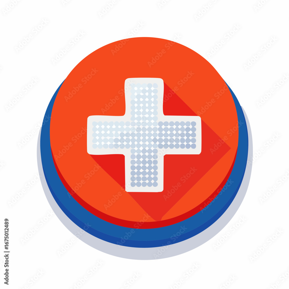 Obraz premium Red Circle Button With White Plus Sign