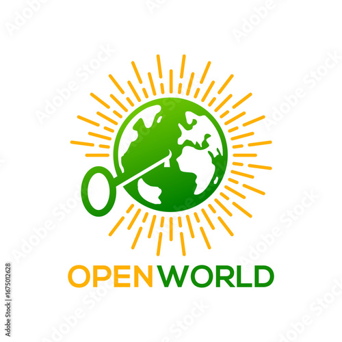 Open World logo, perfect for travel agencies, environmental organizations, or global businesses. Combines the earth and sun, symbolizing global opportunity and a bright future. Clean vector.
