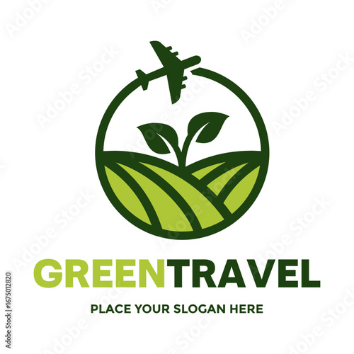 A unique logo combining a plane with an organic leaf, ideal for eco-friendly travel agencies, sustainable farming, or environmental consulting.