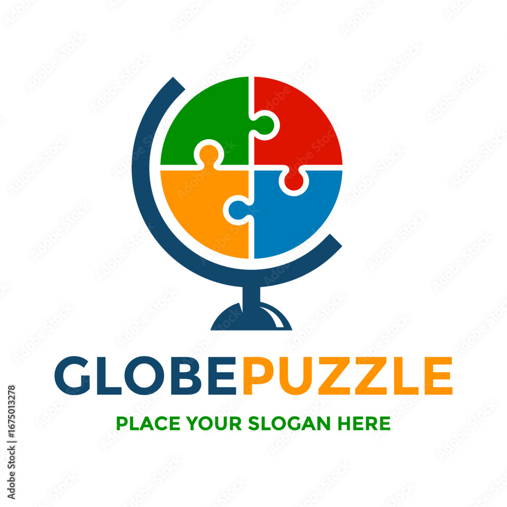 Obraz premium A vibrant logo of a globe made from puzzle pieces, symbolizing global problem-solving, international collaboration, or worldwide community initiatives.