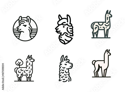 Llama Illustrations Set in Various Line Art Styles
