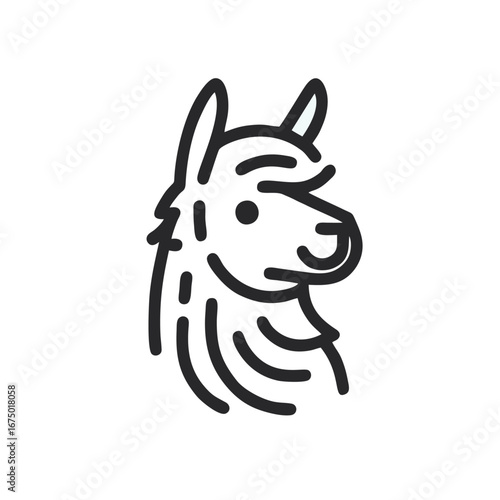 Cute Llama Head Line Art Icon. Simple Cartoon Alpaca Vector Illustration.