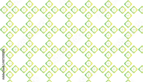 Seamless pattern of repeating green and yellow diamond shapes on a white background suitable for graphic design.