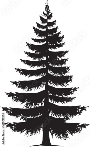 10 fir tree silhouette black white background, simple , 2d, vector icon black vector illustration