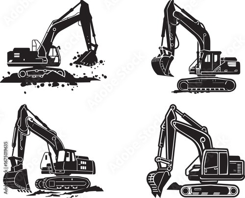 A logo of a mining excavator. Minimalist vector icon. Black isolated on a whit background. icon black vector illustration