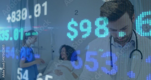nurse leaning on pregnant patient and doctor noting cost figures updating for tracking health costs