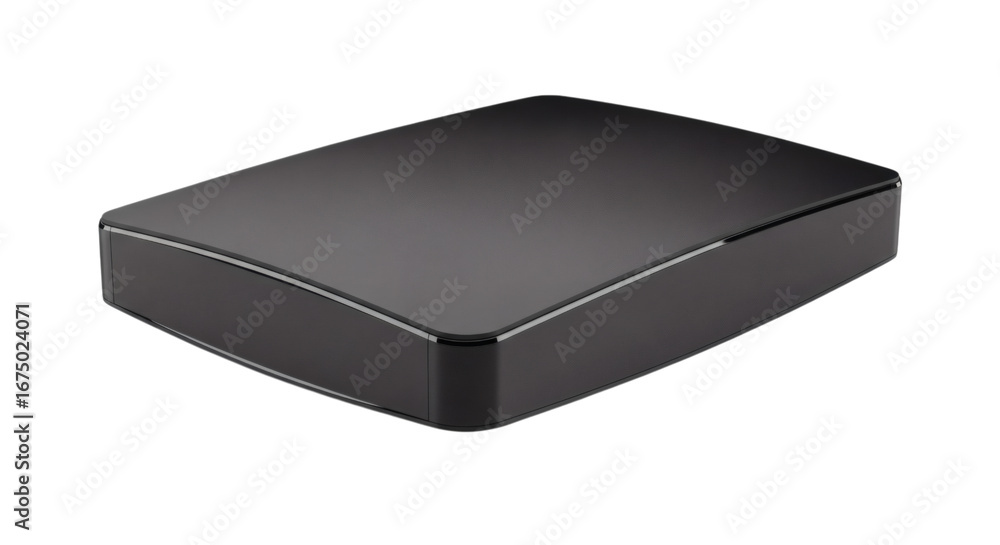 Fototapeta premium Sleek black storage device on black background for minimalistic and modern design concepts