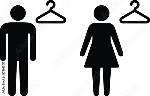 Male and Female Silhouettes with Hangers Black Icon people woman