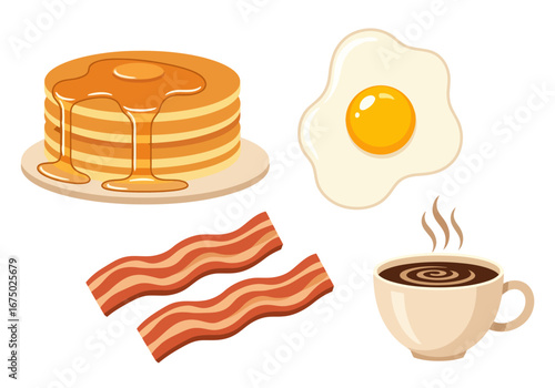 Breakfast Bliss Pancakes, Eggs, Bacon, and Coffee Illustration