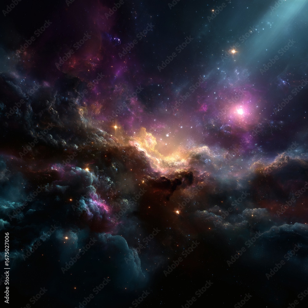 Obraz premium nebula galaxy, cosmic stars, abstract background, glowing space, fantasy cosmos, dreamlike design, star cluster, deep space, colorful nebula, astronomy, cosmic energy, celestial background, 