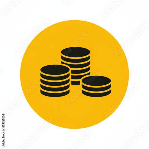 Financial Growth Icon A Stacked Coin Symbol Representing Savings, Investment, and Wealth on a Yellow Background