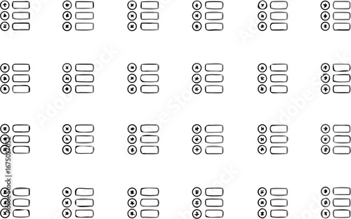 Vector illustration showing multiple variations of menu icons with circles and rectangles in a grid pattern
