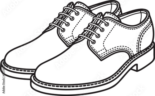 Hand-Drawn Oxford Shoe Sketch Minimal Black and White Outline Vector Men’s Dress Shoes