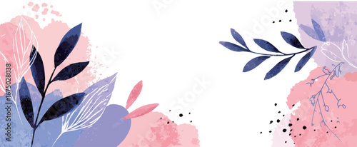 Vibrant combination of pink and purple hues blends seamlessly with floral outlines, creating a serene and artistic atmosphere. Perfect for backgrounds or decorative purposes.