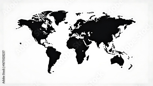 Simple monochrome graphic illustration of the planet Earth's continents. A flat world map vector for global business and geography concepts