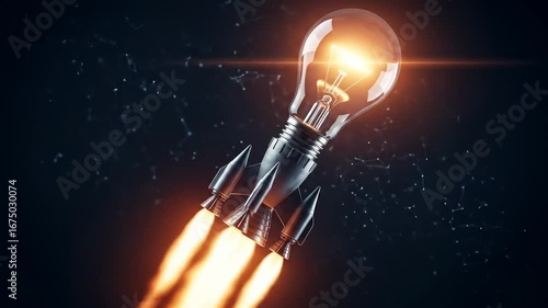 Rocket Launch with Rocket Ship and Light Bulb