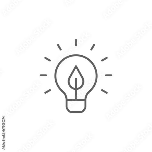 Sustainable ecological energy icon. Simple outline style. Bulb, lightbulb, light, leaf, green, idea, plant, lamp, eco, environment concept. Thin line symbol. Vector isolated design. Editable stroke