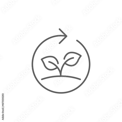 Reforestation icon. Simple outline style. Tree, plant with circle cycle, ecosystem, sustainable, restore, forest, environment concept. Thin line symbol. Vector isolated design. Editable stroke