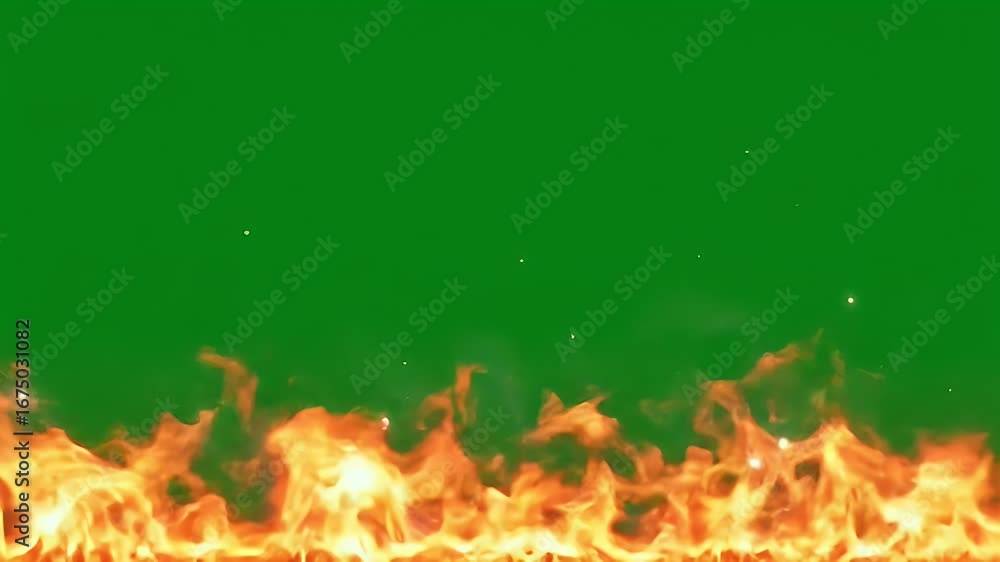Realistic Fire Flames with Sparks on Green Screen Background for VFX ...