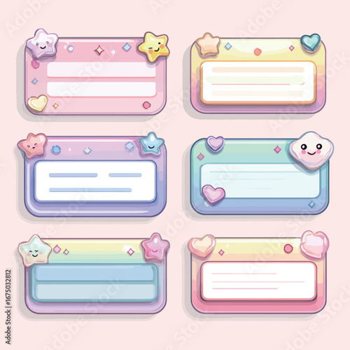 Colorful sticky notes in pastel hues feature charming characters designed for organizing tasks and jotting down ideas. Each note adds a playful touch to daily planning.