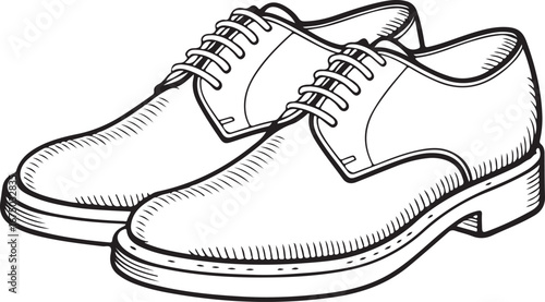 Men’s Oxford Shoes Outline Vector Illustration Black and White Hand-Drawn Footwear