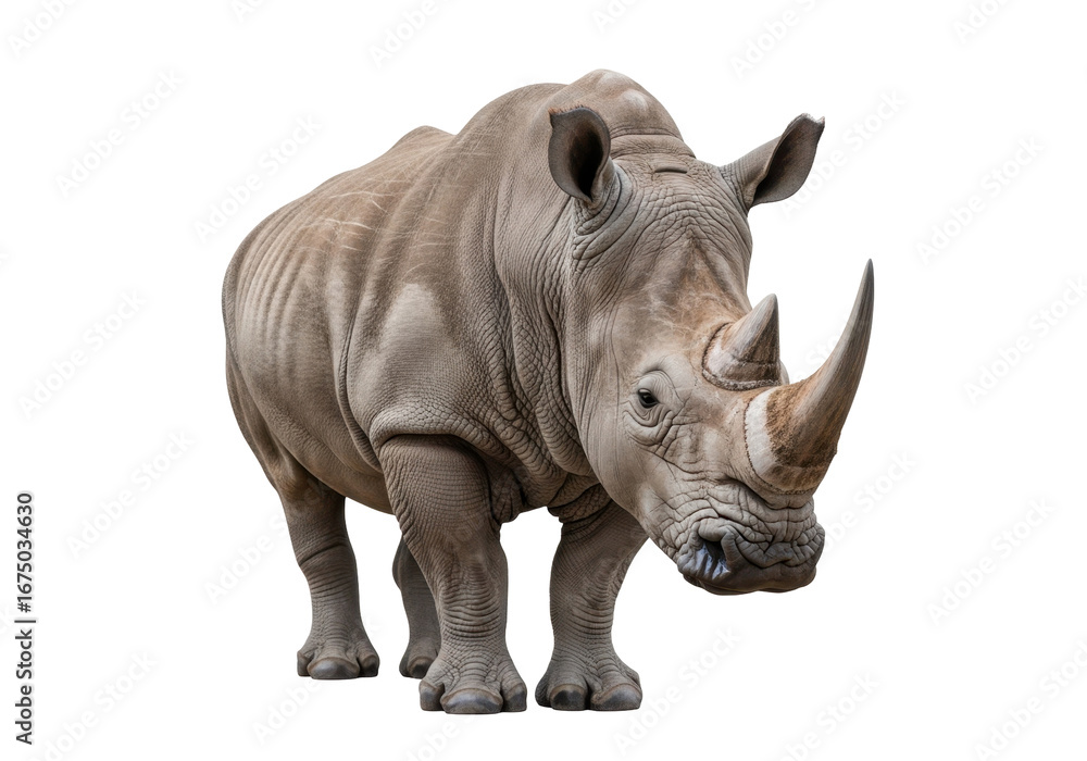 Fototapeta premium Realistic Rhinoceros Standing in a Natural Setting with Earthy Tones and Detailed Textures