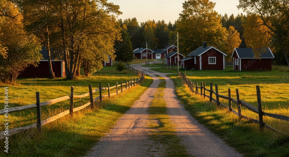Fototapeta premium Golden hour sunset over a vast green field with dramatic clouds