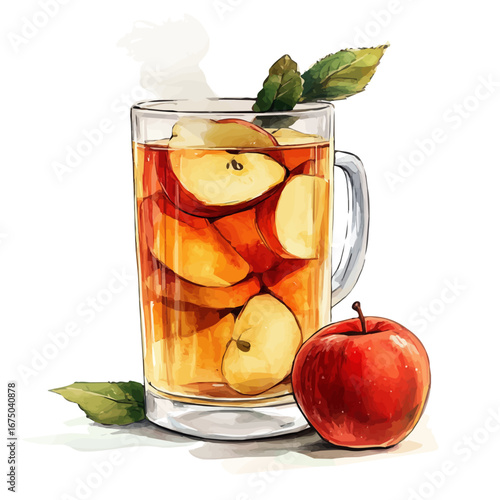 Apple Cider Mug Steam, watercolor clipart vector, isolated on a white background.