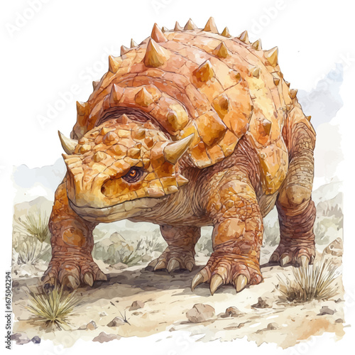 watercolor of Ankylosaurus, vector, isolated on a white background.