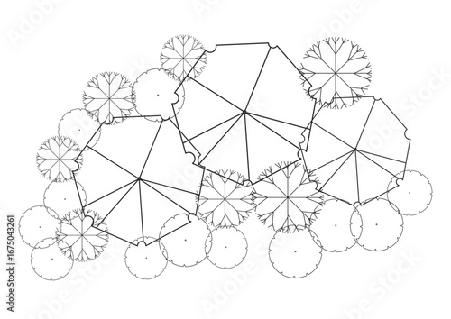 architecture drawing plant tree top view plan black vegetation vector. design nature architectural landscape set element illustration bush garden flora sapling minimal. architect isolated.