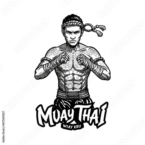 Artistic Depiction of a Muay Thai Fighter Ready for Combat